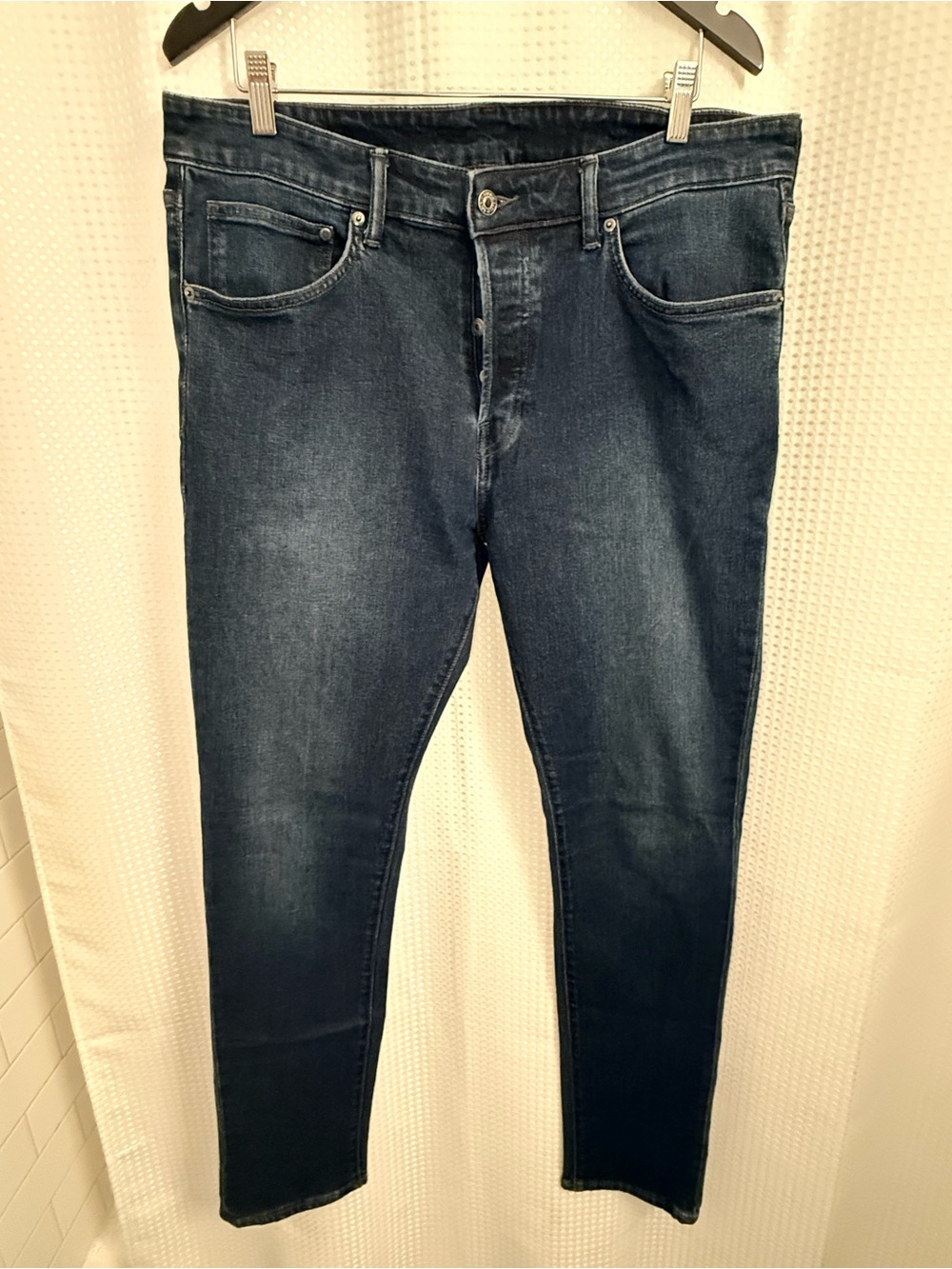H&M Dark Blue Button Fly Skinny Jeans Men’s 38x32